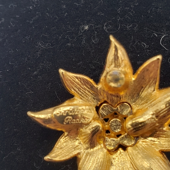 Christopher Radko Poinsettia Earrings/Brooch set - Picture 9 of 16